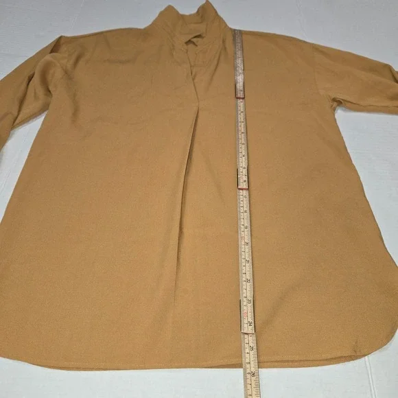 Uniqlo Rayon Skipper Collar Blouse Mustard Yellow Relaxed Fit XS Career Office - Picture 5 of 11